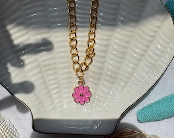 Pink Flower Charm Necklace