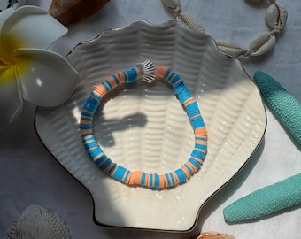 Shell Beaded Bracelet: Ocean Blue & Peach