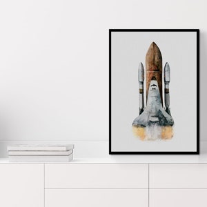 Watercolor Poster Space Rocket Poster Space Inspired Wall Art Decor Space Travel Theme Wall Art Decor Rocketship Enthusiast Gift image 4