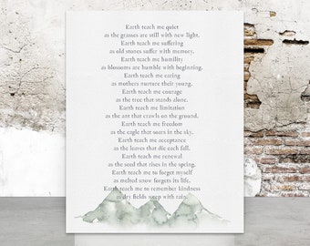 Earth Teach Me Spiritual Prayer Poster - Watercolor Nature Art - Native Prayer Wall Art - Native American Saying - Native Home Decor Gift