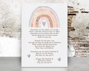 Somewhere Over the Rainbow Classic Wizard Of Oz Song Lyrics - Pastel Watercolors Poster - Inspirational Gift - Pastel Rainbow Nursery Decor