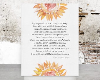 Native American Prayer - Vibrant Yellow Watercolor Sketched Sunflowers - Comforting Poem - Sunflower Saying - Encouraging Poster Art Print