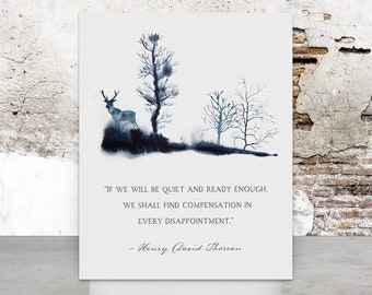 Henry David Thoreau Quote - If We Will Be Quiet - Fine Art Poster - Navy Watercolors - Lovers Quote - Humanitarian Quote Wall Art Home Decor