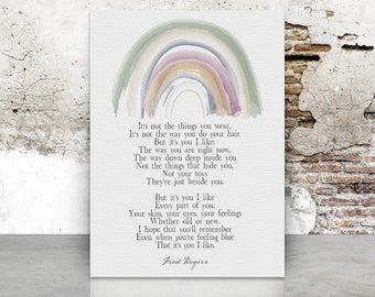 It’s You I Like by Fred Rogers - Inspirational Quote - Rainbow Watercolor Poster Wall Art - Mr Rogers Neighborhood Nursery Theme Art Decor
