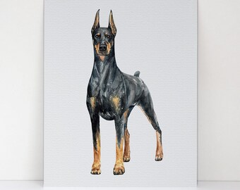 Doberman Pinscher Illustration - Dog Lover Print - Fine Art Matte Art - Dog Breed Wall Art Decoration - Remembrance Gift