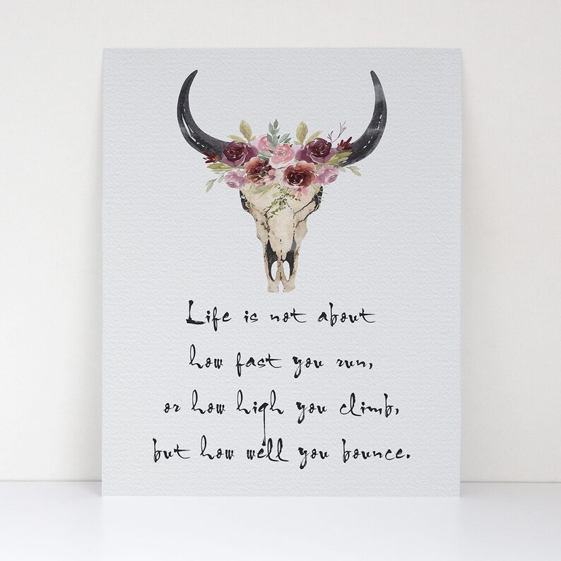 Floral Watercolor Fine Art Poster Print Designer Cow Skull Encouraging Quote Modern Ranch Boho Wall Art Native American Decor image 3