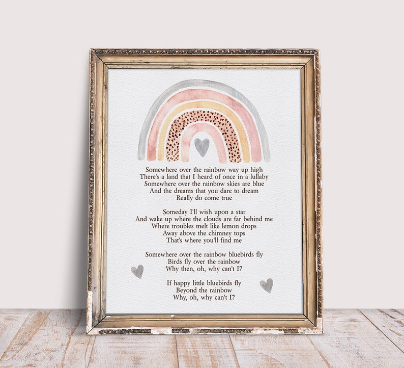 Somewhere Over the Rainbow Wizard of Oz Saying Pretty Pastel Pink Watercolor Rainbow Print Nursery Room Decor Fine Art Wall Art Print image 2