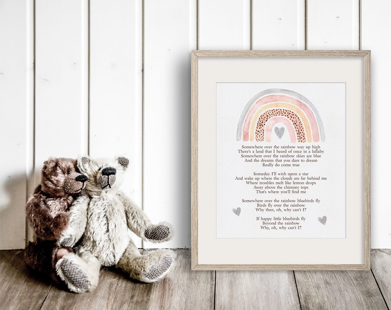 Somewhere Over the Rainbow Wizard of Oz Saying Pretty Pastel Pink Watercolor Rainbow Print Nursery Room Decor Fine Art Wall Art Print image 6