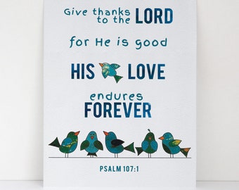 Psalm 107 Bible Verse for Child - Bible Saying - Scripture Quote - Christian Gift - Sunday School Decor - Christian Fine Art Print Decor