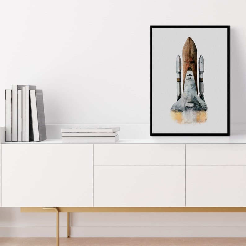 Watercolor Poster Space Rocket Poster Space Inspired Wall Art Decor Space Travel Theme Wall Art Decor Rocketship Enthusiast Gift image 4