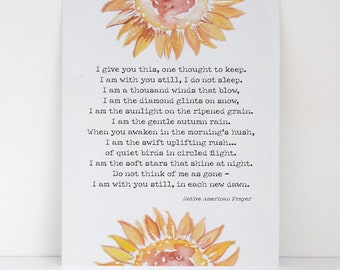 Native American Prayer - Watercolor Sunflower Art Decor - Healing Prayer - Inspirational and Comforting - A Reassuring Fine Art Matte Print