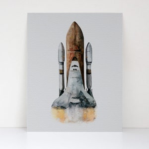 Watercolor Poster Space Rocket Poster Space Inspired Wall Art Decor Space Travel Theme Wall Art Decor Rocketship Enthusiast Gift image 2