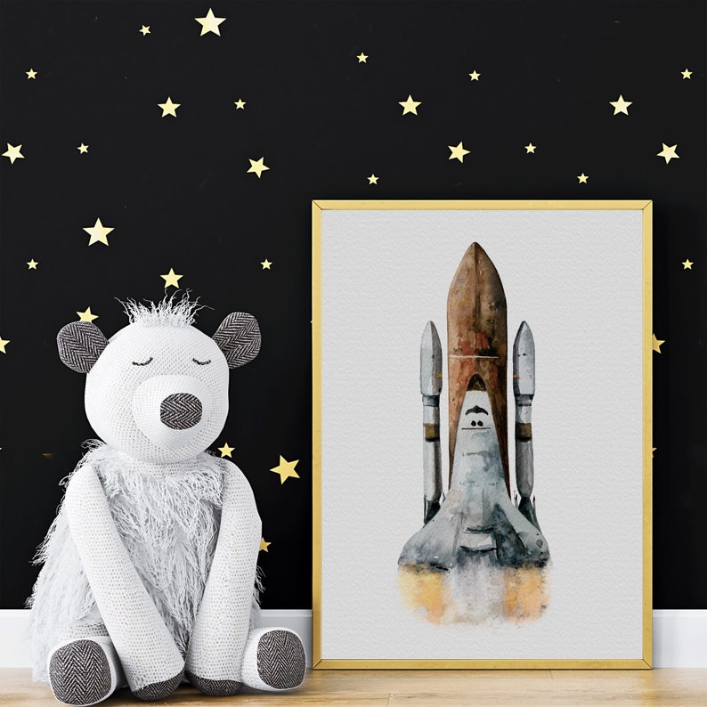 Watercolor Poster Space Rocket Poster Space Inspired Wall Art Decor Space Travel Theme Wall Art Decor Rocketship Enthusiast Gift image 1