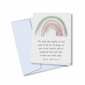 Montessori Zitat Inspirational Blanko Grußkarten Set von 10 - Aquarell Regenbogen - We Shall Walk Together Geschenk