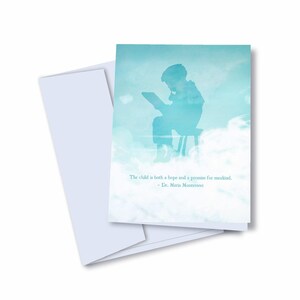 Lot de 10 cartes de voeux Montessori 5 x 7 vierges avec citation inspirante L'enfant est l'espoir et la promesse de l'humanité