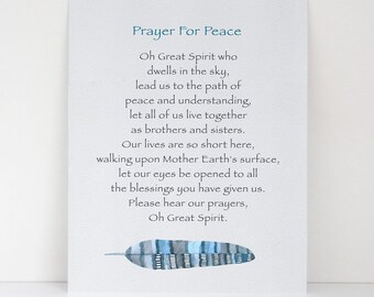 Prayer For Peace Wall Art Print - Native American Prayer 8x10 Wall Decor - Spiritual Prayer Wall Print - Native American Saying