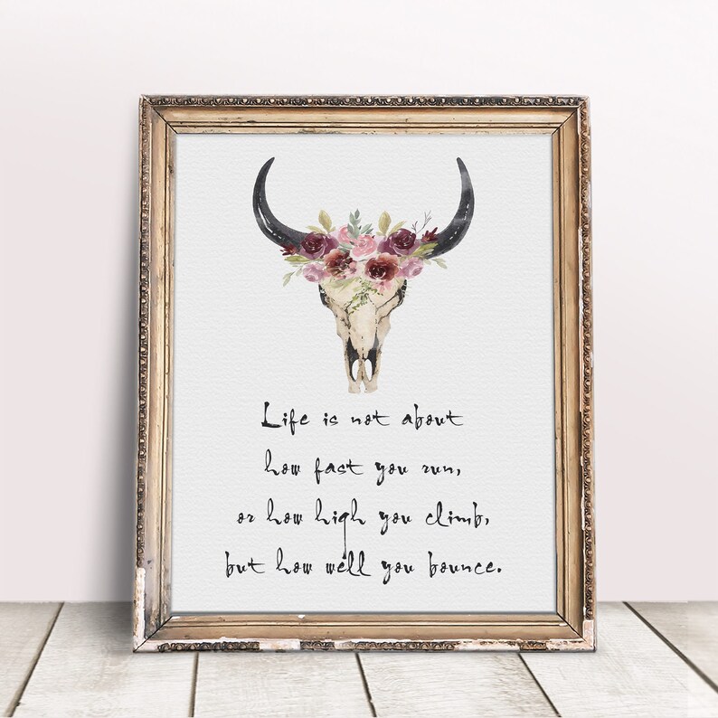 Floral Watercolor Fine Art Poster Print Designer Cow Skull Encouraging Quote Modern Ranch Boho Wall Art Native American Decor image 4