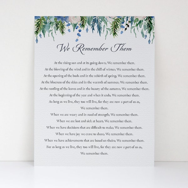 We Remember Them Tribute and Remembrance Print - Loss of a Loved One - Bereavement Fine Art Print - Comforting Sympathy Gift - Condolences