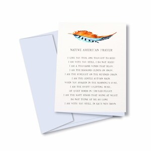 Ensemble de dix cartes de prière amérindiennes - cartes de correspondance vierges avec plumes aquarelles - sympathie et condoléances pour la perte d'un être cher