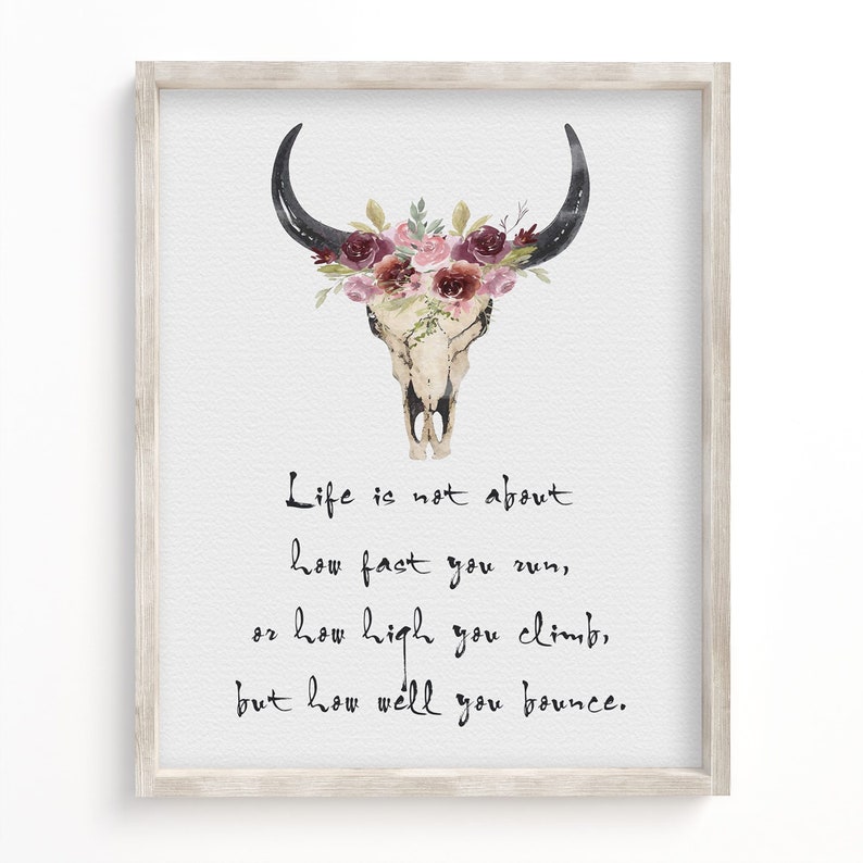 Floral Watercolor Fine Art Poster Print Designer Cow Skull Encouraging Quote Modern Ranch Boho Wall Art Native American Decor image 5