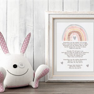 Somewhere Over the Rainbow Wizard of Oz Saying Pretty Pastel Pink Watercolor Rainbow Print Nursery Room Decor Fine Art Wall Art Print image 3