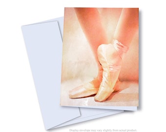 New! 10-Pack Greeting Card Set - Pink Ballet Slipper - 5x7 Note Card Set - Artistic Greeting Cards - Blank Inside for your personal message