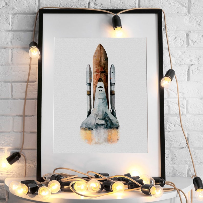 Watercolor Poster Space Rocket Poster Space Inspired Wall Art Decor Space Travel Theme Wall Art Decor Rocketship Enthusiast Gift image 5