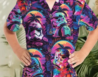 Star Wars Colorful Tropical Hawaii Shirt, Darth Vader Stormtrooper Hawaii Shirt, Star Wars Button Up Shirt, Vintage Disney Hawaiian Shirt