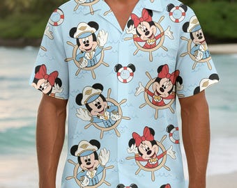 Disney Cruise Hawaiian shirt, Mickey Minnie Sailor Hawaii shirt, nautische familie bijpassende button-up shirt, Disney Cruise Aloha Hawaii shirt