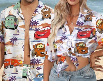 Retro Lightning Mcqueen Tow Mater Disney Hawaiian Shirt, Disney Cars Movies Hawaii Shirts, Cars Hawaiian Shirt, Car Pixar Button Downs Shirt