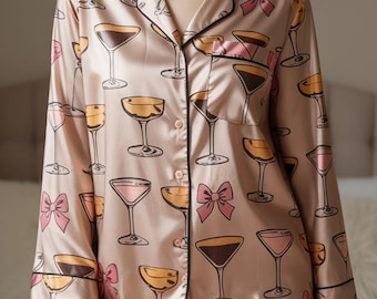 Espresso Martini Satin Pyjamas Set, Margarita Pyjamas, Cocktailparty Pyjamas, Lustiger Alkohol Pyjamas, Bachelorette Pyjamas, Damen Pyjamas