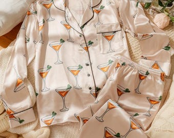 Cocktail Satin Pyjamas Set, Margarita Pyjamas, Espresso Martini Pyjamas, Lustiger Alkohol Pyjamas, Junggesellinnenabschied Pyjamas, Damen Pyjamas