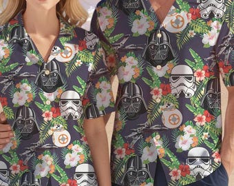 Retro Star Wars Tropical Hawaiian Shirt, Darth Vader Stormtrooper Hawaiian Shirt, Star Wars Button Up Shirt, Vintage Disney Hawaiian Shirt