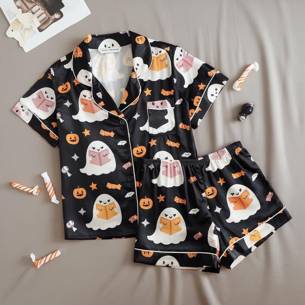 Discover Ghost Reading Book Pajamas, Halloween Pjs, Cute Ghost Halloween Pajamas