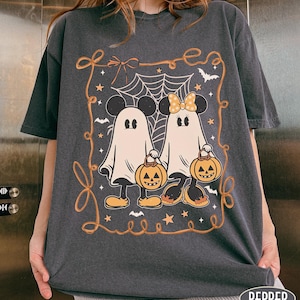Retro Coquette Disney Mickey Minnie Halloween Couple Shirt, Mickey Ghost Shirt, Minnie Ghost Shirt, Spooky Season, Disney Halloween Shirt