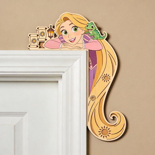 Houten deurbord Disney Princess Rapunzel, Disney Princess Decor, Disney Princess deurhoekbord, verwarde zwevende lantaarns houten deurbord
