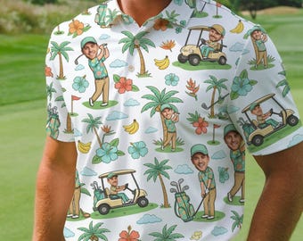 Personalized Face Photo Golf Polo Shir, Father's Day Gifts, Custom Face Polo Shirt for Golfer, Custom Face Photo Golf Polo Shirt, Golf Shirt