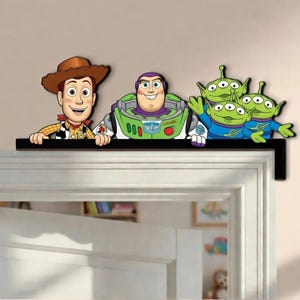 Letrero de madera para puerta de Disney Toy Story, Letrero de puerta de Woody Buzz Lightyear Alien, Letrero de puerta de Toy Story, Letrero de puerta de Disney Pixar, Decoración para habitación infantil