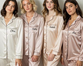 Personalisierte Brautjungfer Satin Pyjamas Set, benutzerdefinierte Brautjungfern Passende Pyjamas, Satin Pyjama Set, Brautparty Geschenke, immer bereit Pyjamas