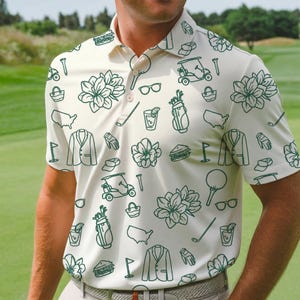 Polo de golf con estampado de green inspirado en el Masters, regalo para el Día del Padre, conjunto de golf para hombre, polo de golf de verano, polo de manga corta.