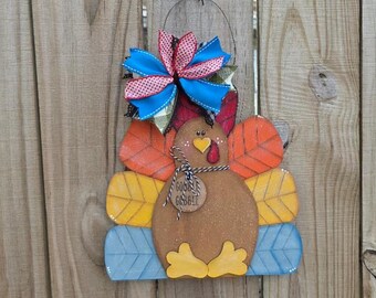 Handmade Wooden Turkey Door Hanger | Gobble Gobble Fall Porch Sign | Thanksgiving Decor | Rustic Farmhouse Autumn Wall Hanging