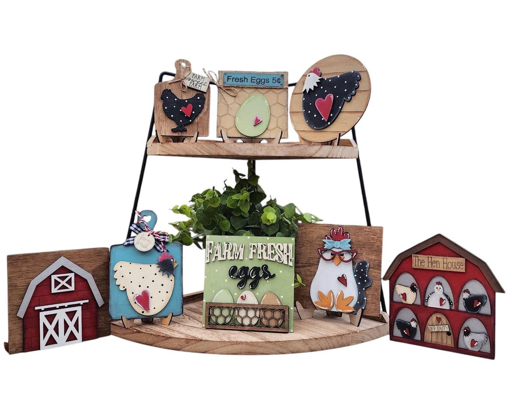 Rustic Chicken Tiered Tray Decor Set | Farmhouse Kitchen | Farm Fresh ...