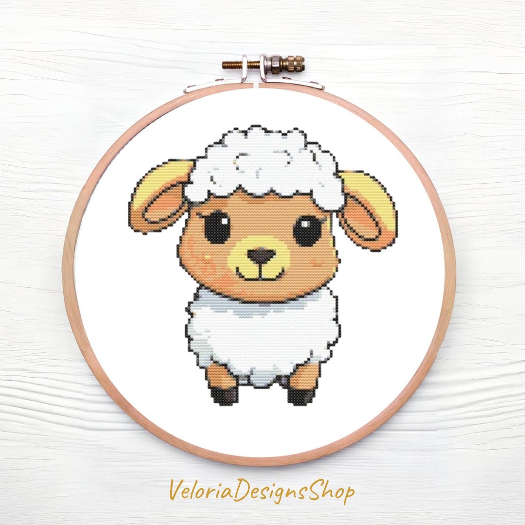 Baby Sheep Cross Stitch Pattern - PDF Download | 14 DMC Colors | Cute ...