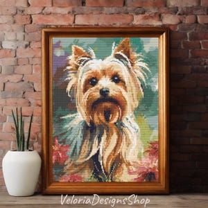 Watercolour Yorkshire Terrier Cross Stitch Pattern | Artistic Dog Embroidery | Digital PDF Download