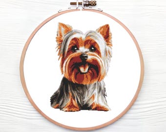 Watercolor Dog Cross Stitch Pattern | Yorkshire Terrier Embroidery Chart | Instant PDF Download