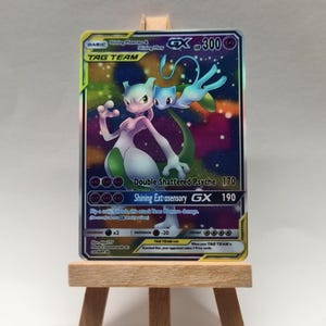 Mewtwo e Mew Shining - Fatti a mano in Holo - Carta Pokemon Tag Team GX personalizzata