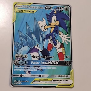 Sonic e Alolan Sandslash / Sandamer Tag Team - Carta Pokemon personalizzata non olografica
