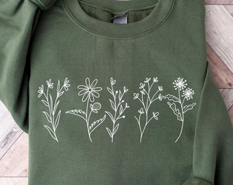 Wildblumen Sweatshirt, Blumen Sweatshirt mit Rundhalsausschnitt, Blumen Sweatshirt für Frauen, Blumen Hoodie, Frauen Geschenk, Blumen-Liebhaber Sweatshirt