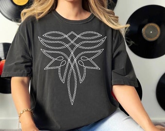Camiseta con puntadas de bota, camiseta con gráficos del oeste, camiseta de rodeo, regalo para vaquera, ropa bohemia, música country, camiseta de vaquera, viaje de chicas a Nashville