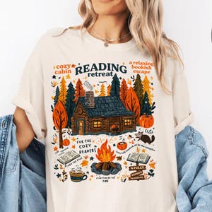 Cozy Cabin Reading Retreat Comfort Colors® Shirt, Fall Bookish Tee, Book Lovers, Autumn Cozy Readers Sublimation Shirt, Fall Reading Shirt